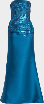 Jovani Floral Embroidered Strapless Gown with Shawl