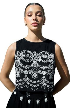 Yumi Embroidered Crop Top in Black at Nordstrom, Size 12