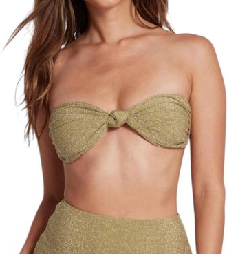 Sauipe Swimwear Claire Strapless Bandeau Bikini Top Lurex In Green