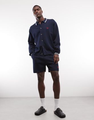 Alma de Ace Pantaloncini in maglia jacquard blu navy in coordinato