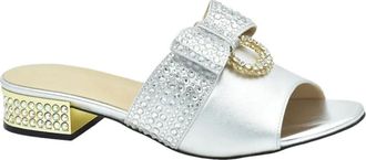 Generic Womens Low Heels Slip On Sandals and Handbag Matching Set Rhinestone Bow Decorated for Wedding Bride Party