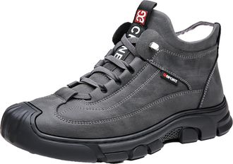 Generic MenS Warm Fleece-Lined Ankle Boots, Lace-Up Non-Slip Winter Snow Shoes, Lightweight Breathable Soft Outdoor Walking Boots,Grey,7.5 UK