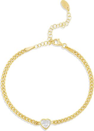 SHYMI Fancy Shape Cubic Zirconia Curb Chain Bracelet in Gold/White/heart at Nordstrom, Size 6