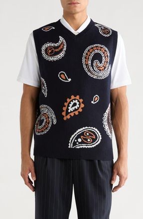 Malbon Golf Paisley Sweater Vest in Navy at Nordstrom, Size Xx-Large