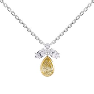 Diamond2Deal 925 Sterling Silver 1.4 Ct Multi Shape White & Yellow Lab Grown Diamond Pendant Necklace 18 VVS VS