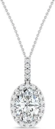 Allurez Oval Lab Moissanite & Diamond Halo Pendant Necklace 14K in 1.07Ct/white Gold at Nordstrom, Size 18
