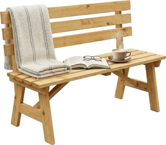 Relaxdays Banco De Jard&iacute;n Relaxdays, 2 Plazas, Terraza Y Balc&oacute;n, Con Respaldo, Madera De Abeto, 80 X 116 X 56 Cm, Color Natural