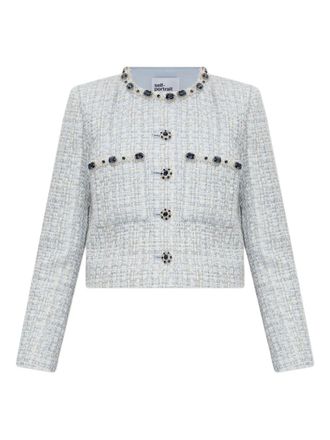 Self Portrait rhinestone-embellished tweed jacket - Blue