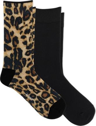 K. Bell Socks Leopard Print 2-Pack Crew Socks in Black at Nordstrom, Size 9-11