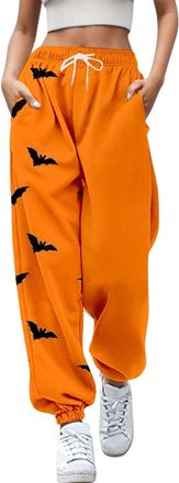 Generic Womens Halloween Print Joggers, Elastic Waist Loose Fit Sweatpants, Comfortable Casual Lounge Trousers, Soft Cotton High-Waist Running Pants for Women