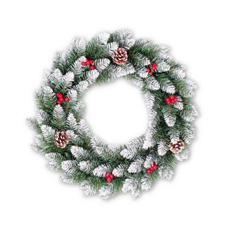 Christmas Sparkle Luxury Nevada Christmas Wreath with Pinecones and Berries 50cm - Green | TJ Hughes