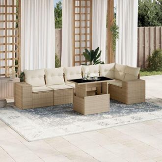 vidaXL Vidaxl - Set Sof&aacute;s De Jard&iacute;n 7 Piezas Y Cojines Rat&aacute;n Sint&eacute;tico Beige