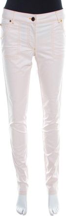 Escada Pale Beige Denim Contrast Topstitch Detail Tapered Jeans
