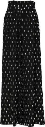 Dolce & Gabbana Kristalversierde Wijde Pijp Broek - Dames - Wijde Broeken - Zwart - S - Wol - Broeken