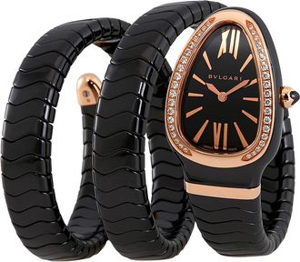 Bulgari Pre-owned Bvlgari Serpenti Spiga Diamond Black Lacquered Dial Ladies Watch 102885