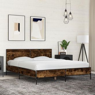 vidaXL Estructura Cama Madera Ingenier&iacute;a Metal Roble Ahumado 150x200cm Vidaxl
