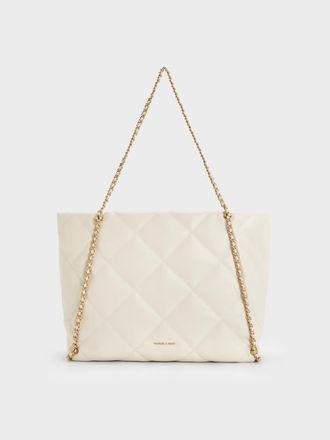 Charles & Keith Apfra Quilted Chain-Embellished Tote Bag