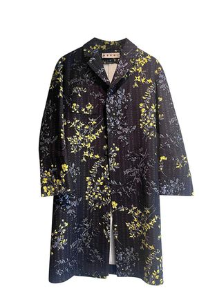 Marni Black Floral Longline Coat Size XS