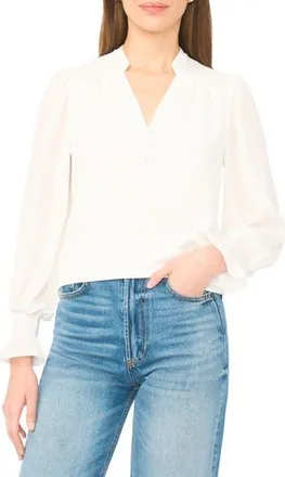 CeCe by Cynthia Steffe Half Placket Smocked Accent Top in New Ivory at Nordstrom Rack, Size Xx-Large