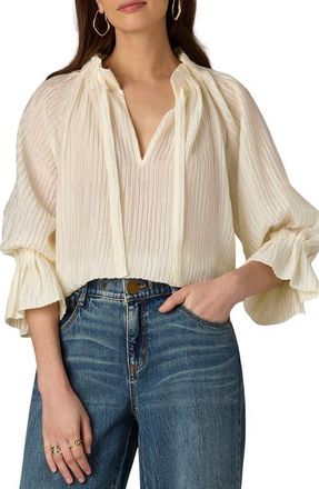 Wit & Wisdom Pleated Tie Neck Top in Ivory at Nordstrom, Size X-Small