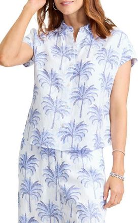 Tommy Bahama Palm Banks Short Sleeve Linen Shirt in Sanibel Blue at Nordstrom, Size X-Small