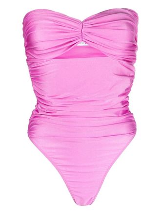 Amen Costume intero senza spalline con ruches - Rosa
