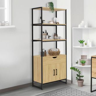 IDMarket Idmarket - Mueble de baño detroit 3 estantes 1 armario 1 cajón diseño industrial