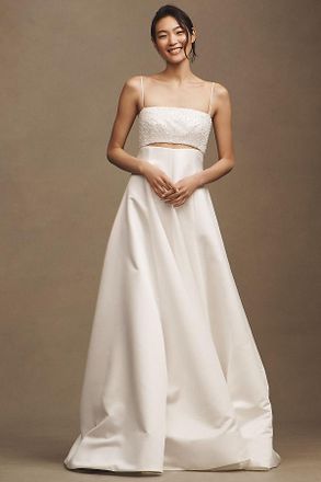 Costarellos Cornilia Strapless Mikado Beaded Cut-Out Wedding Gown