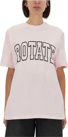 Rotate T-shirt met korte mouwen en grafische print - Dames - T-shirts - Roze - M - Katoen - Tops