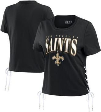 WEAR by Erin Andrews Womens WEAR by Erin Andrews Black New Orleans Saints Lace Up Side Modest Cropped T-Shirt at Nordstrom, Size Small