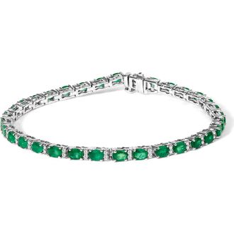 House of Brilliance 14K White Gold Alternating Oval Green Emerald and Diamond Tennis Bracelet at Nordstrom