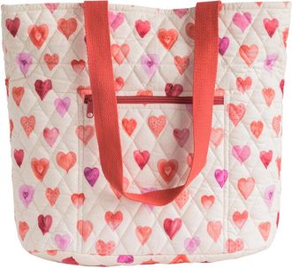 Maison d'Hermine Shopping Bags Cotton Quilted Tote Bag with Zipper Pockets Small Pouch Reusable Grocery Bag Work Travel, 60 - Sweethearts, 17.7 L x 6.7 W x 14.6 H (Sho