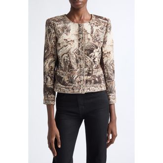 L'agence Lian Collarless Crop Cotton Blend Jacket in Neutral Scenic Tapestry at Nordstrom, Size Xx-Large