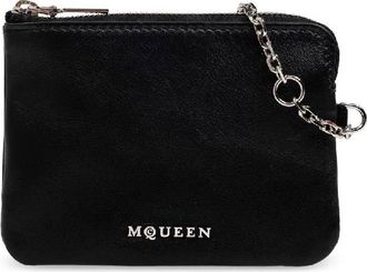Alexander McQueen Alexander Mcqueen Black / Silver Ladies Leather Sling Card Holder
