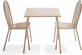 Oviala Conjunto de mesa de jardín y 2 sillas de bistro de acero en topo