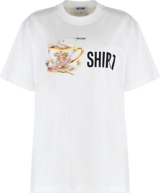 Moschino Cotton T-shirt met ronde hals - Dames - T-shirts - Wit - XS - Katoen - Tops