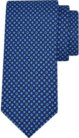 Ferragamo Cravatta Gancini in seta a fiori - Blu