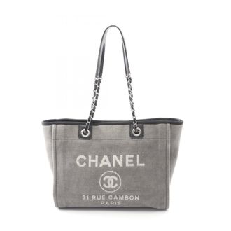 Chanel Black Gray Denim Leather Handbag Tote Bag (Pre-Owned)