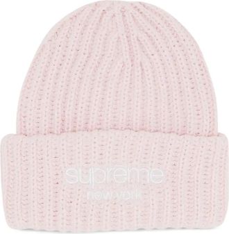 SUPREME Classic grofgeribbelde muts met logo - Roze