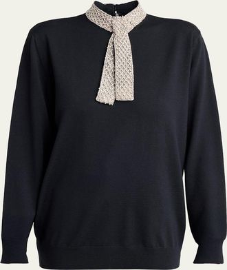 Valentino Garavani Crystal Neck-Scarf Wool Sweater