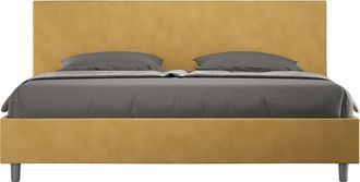 ITYhome Letto Matrimoniale King Size Rivestito In Microfibra - Adele - Colore: Ocra - Tipologia Letto: Con Rete - Dimensione Rete: 180x210