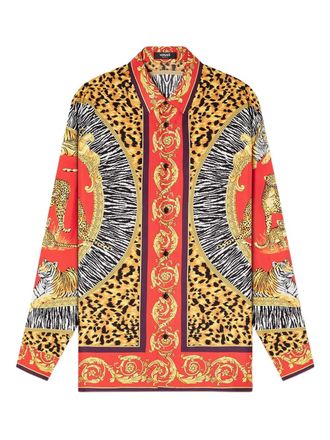 Versace Wild Cats printed silk shirt - Red