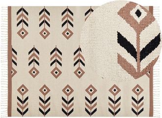 Beliani Alfombra Kilim De Algod&oacute;n Beige Negro 160 X 230 Cm Reversible Dormitorio Niavan