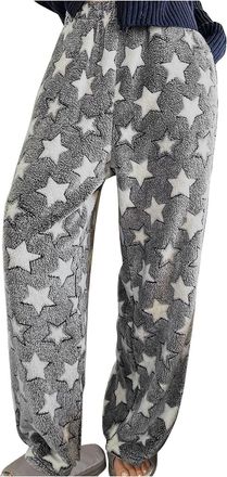 Generic Mrat Womens Fleece Pyjama Bottoms Teddy Fleece Pants Star Plush Fluffy Loungewear Comfy Soft Winter Warm Sleepwear Elasticated Waist Wide Leg Pjs Pant