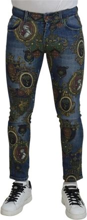 Dolce & Gabbana Medal Print Slim Fit Jeans - Heren - Slim Fit Jeans - Blauw - S - Katoen - Jeans