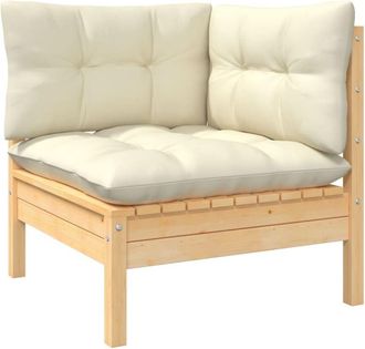 vidaXL Sof&aacute; De Esquina De Jard&iacute;n Y Cojines Madera Maciza De Pino Crema Vidaxl