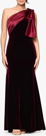 Betsy & Adam Bow One-Shoulder Mikado Gown in Burgundy at Nordstrom Rack, Size 16