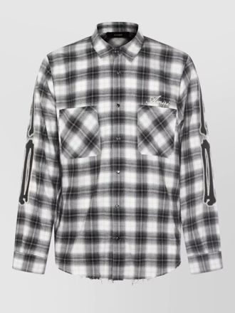 Amiri button down shirt chest pockets frayed hem