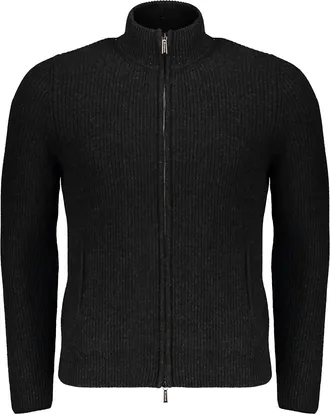 Moorer Black Cardigan With Zip And Raised Collar