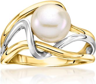 Ross-Simons 8-8.5mm Cultured Pearl Wavy Ring in 18kt Gold Over Sterling and Sterling Silver